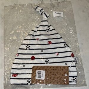 NWT Soccer, Football, and Baseball Print Striped Baby Hat - Hospital Hat